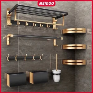 Rack de armazenamento de banheiro em alumínio dourado preto MEIDOO