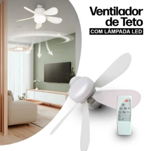 Ventilador de Teto C/ Iluminação 3 Cores Luz Controle Remoto Luminária Moderna 60w Bulbo E27 6 Pás